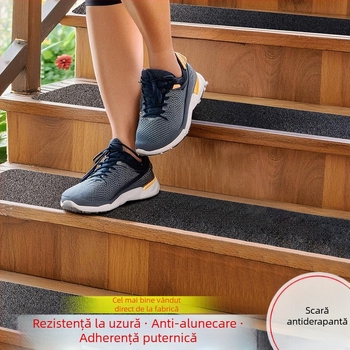 Bandă autoadezivă antiderapantă pentru scări; bază lipire PU; sistem PU; pentru scări și baie; rezistență la temperatură 260; vâscozitate 80 N/m