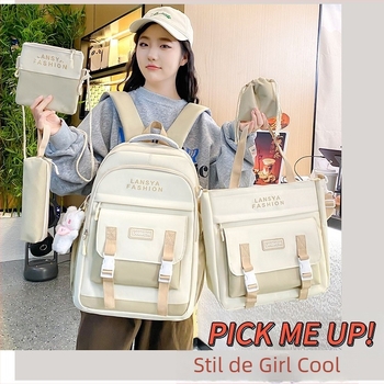 Set de cinci ghiozdane pentru școală, stil coreean, unisex, rucsac laptop spațios, material Oxford