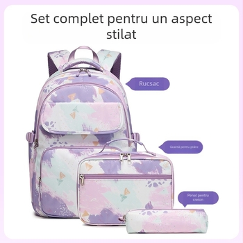 Set de trei rucsacuri școlare cu geantă pentru prânz imprimată (pânză Oxford; respirabilă, impermeabilă, ultraușoară, rezistentă; bretele curbate)