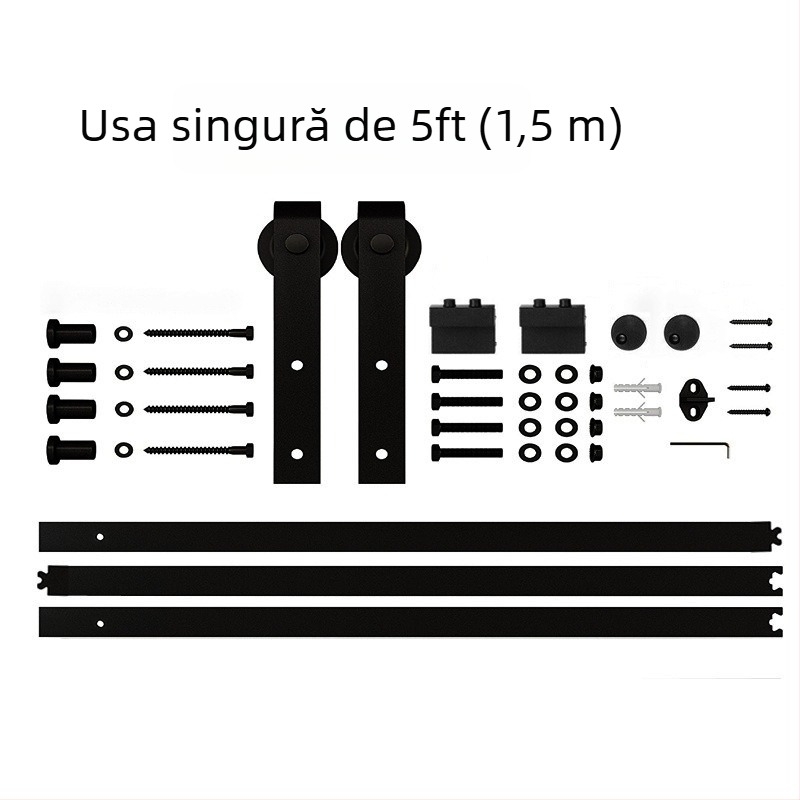 Set hardware pentru ușă glisantă în stil hambar, oțel carbon, finisaj pudră, model JH-011, brand Jiahui, procesare personalizată