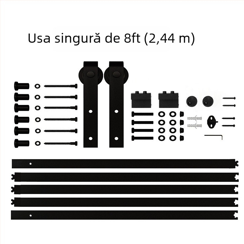 Set hardware pentru ușă glisantă în stil hambar, oțel carbon, finisaj pudră, model JH-011, brand Jiahui, procesare personalizată