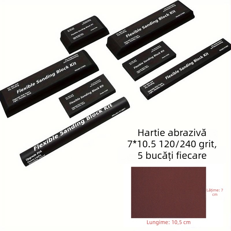 Set blocuri de șlefuit EVA - flexibile, pentru tâmplărie și caroserie auto, umed/uscat, 7 sau 12 bucăți