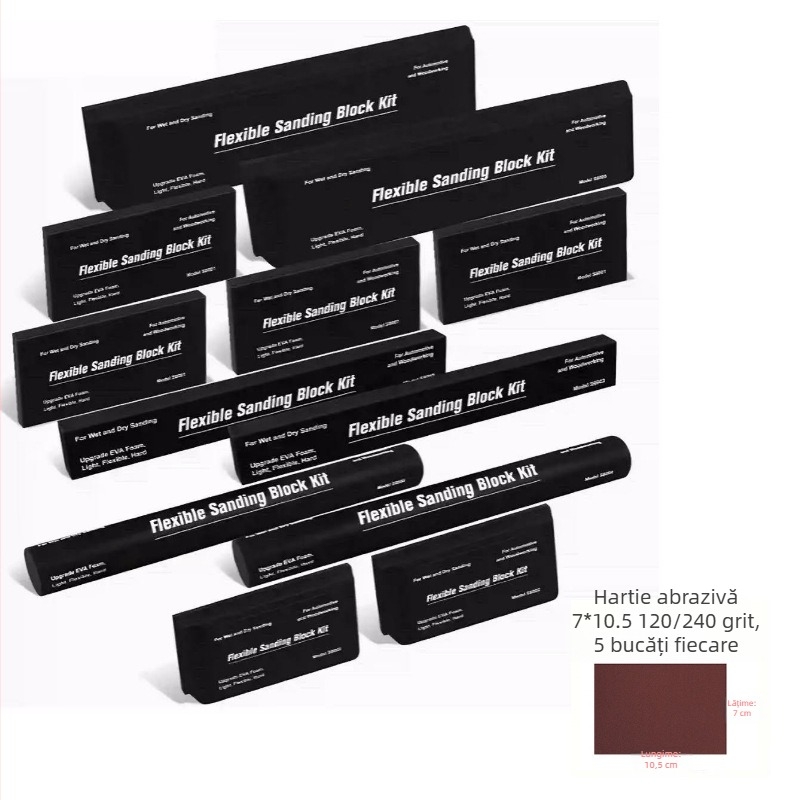 Set blocuri de șlefuit EVA - flexibile, pentru tâmplărie și caroserie auto, umed/uscat, 7 sau 12 bucăți