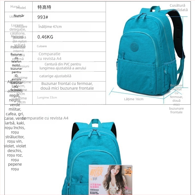 Rucsac de călătorie din nailon, 20–35L, respirabil, impermeabil, rezistent la uzură, design urban minimalist, compatibil cu laptop de 14 inch