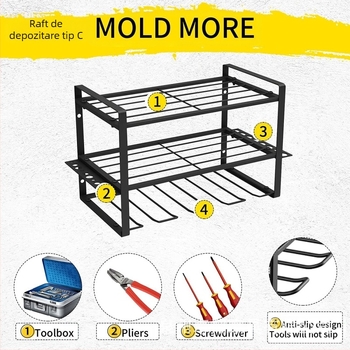 Raft de depozitare pentru unelte montat pe perete – Organizator multifuncțional modern, minimalist pentru bormașină electrică (Capacitate de încărcare: 0-100)