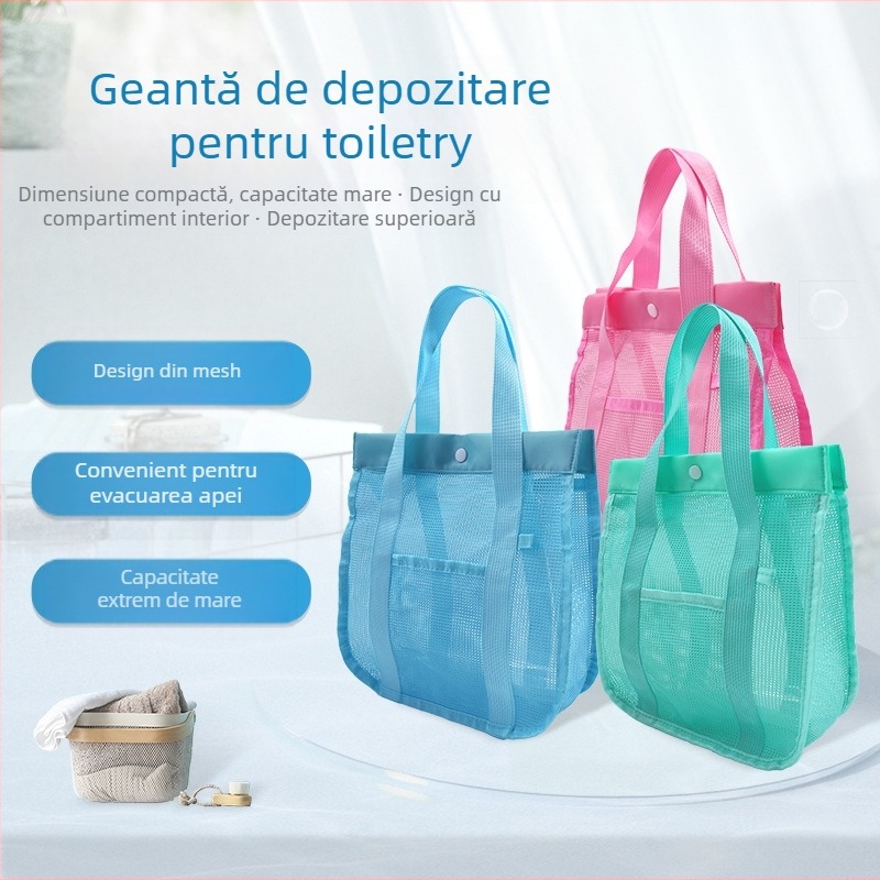 Geantă pentru produse de îngrijire, în stil poșetă de mână, din nylon și plasă, cu funcție de sigilare, potrivită pentru călătorii (material: nylon + plasă; formă: geantă de mână; funcție: sigilare; potrivită pentru călătorii)