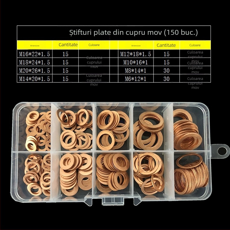 Set de garnituri plate de etanșare pentru automobile, garnituri de tip O, în cutie, 200/420 bucăți, standard GB, tratament de suprafață pickling, material T2