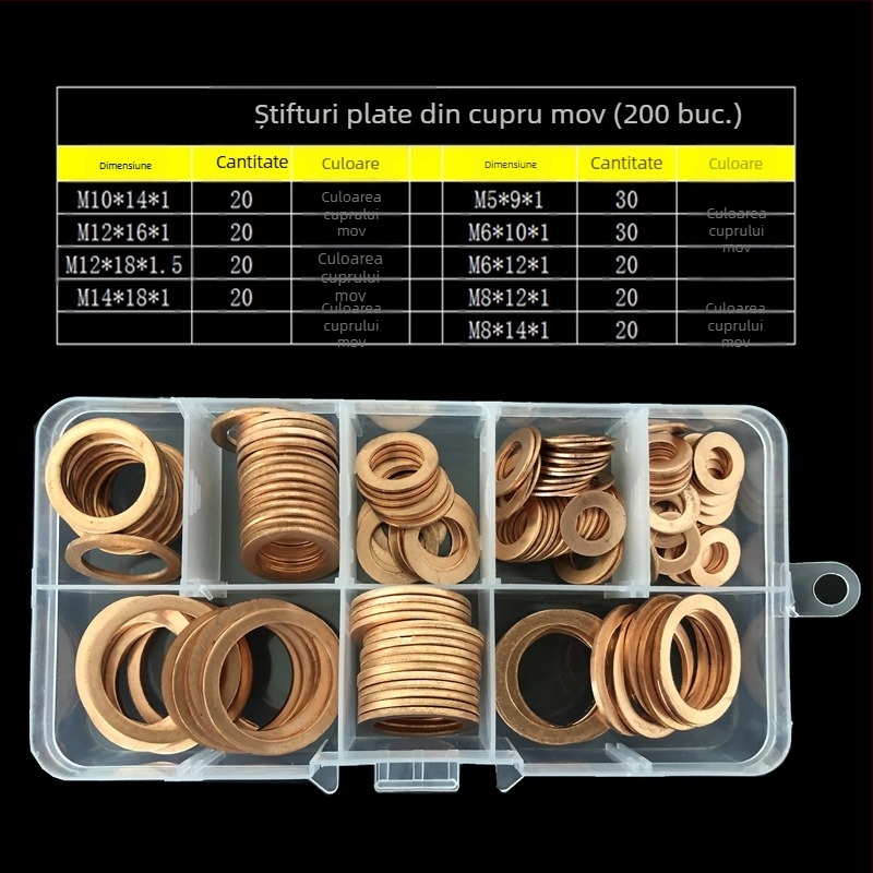 Set de garnituri plate de etanșare pentru automobile, garnituri de tip O, în cutie, 200/420 bucăți, standard GB, tratament de suprafață pickling, material T2