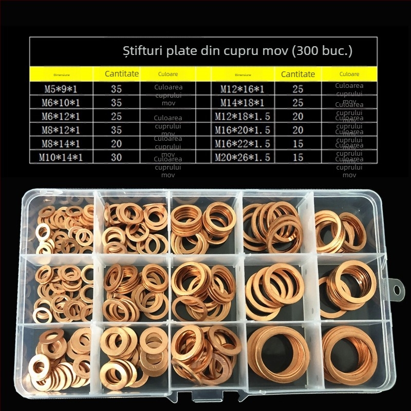 Set de garnituri plate de etanșare pentru automobile, garnituri de tip O, în cutie, 200/420 bucăți, standard GB, tratament de suprafață pickling, material T2