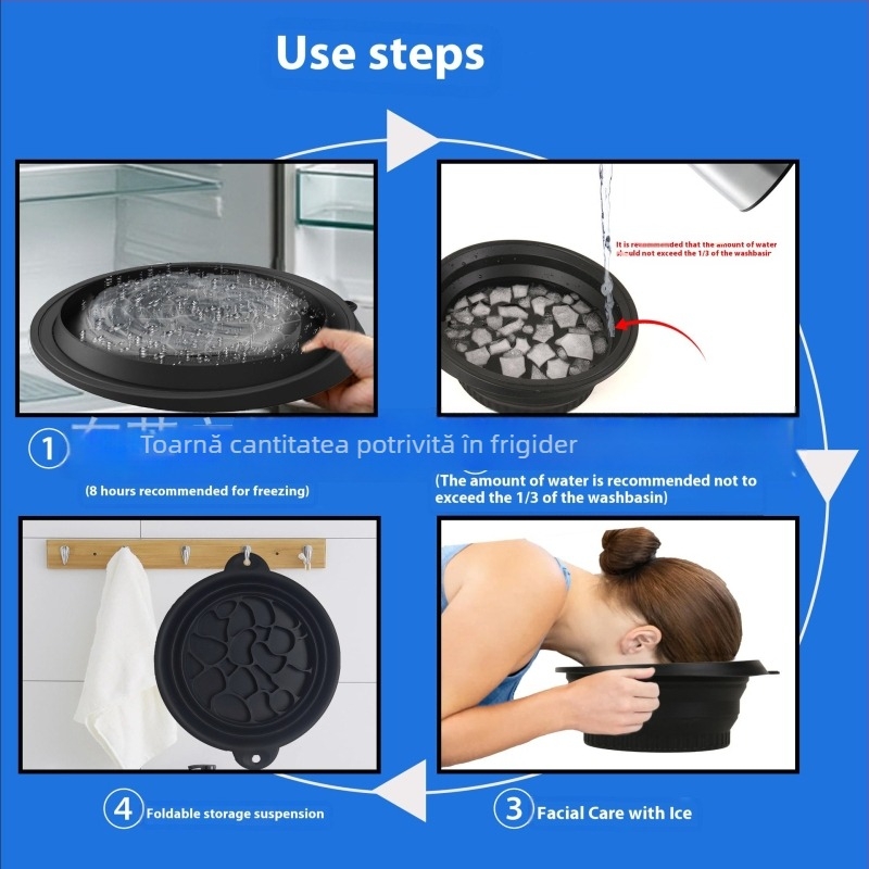 Vas de baie cu gheață din silicon, cu canal de gheață încorporat, vas pliabil pentru spa portabil și tonifierea pielii (Greutate netă: 323 g; Greutate brută: 350 g; Stil: pliabil; Lansare: 2025)