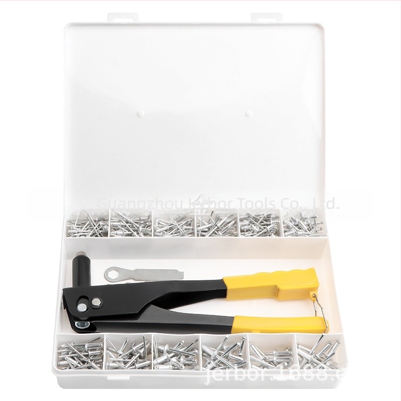 Set de nituri din aluminiu, 380 buc., nituri cu gaură prin deschidere, cap semi-rotund în formă de K și pistol de nituit