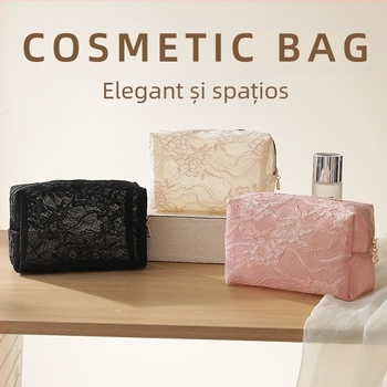 Geantă de cosmetică din plasă de dantelă, stil național, formă dreptunghiulară, căptușeală din plasă de nailon, respirabilă, impermeabilă.