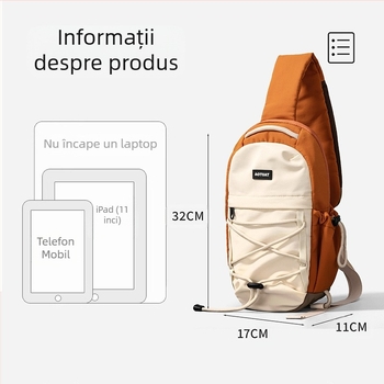 Geantă crossbody din nylon cu capac, închidere cu fermoar, buzunar interior cu fermoar și separator, stil campus tânăr