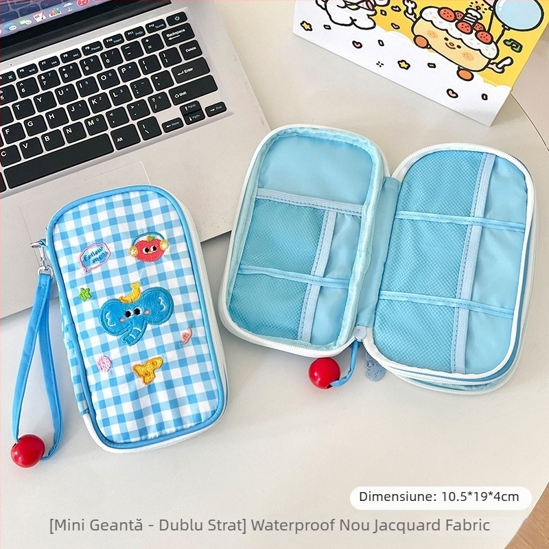 Geantă organizator cabluri de date, portabilă, cu mai multe compartimente pentru cabluri, USB‑uri și căști, din poliester, stil geantă de mână, organizator multifuncțional