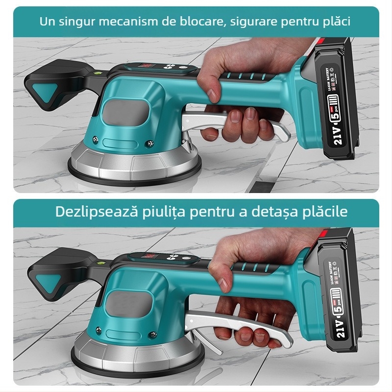 Mașină electrică de așezat plăci cu aspirație puternică, afișaj digital, cupă de aspirație mare, viteză reglabilă, baterie litiu reîncărcabilă