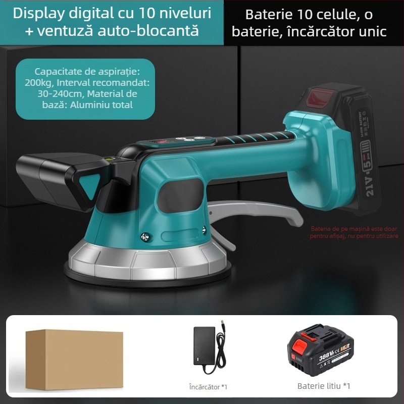 Mașină electrică de așezat plăci cu aspirație puternică, afișaj digital, cupă de aspirație mare, viteză reglabilă, baterie litiu reîncărcabilă