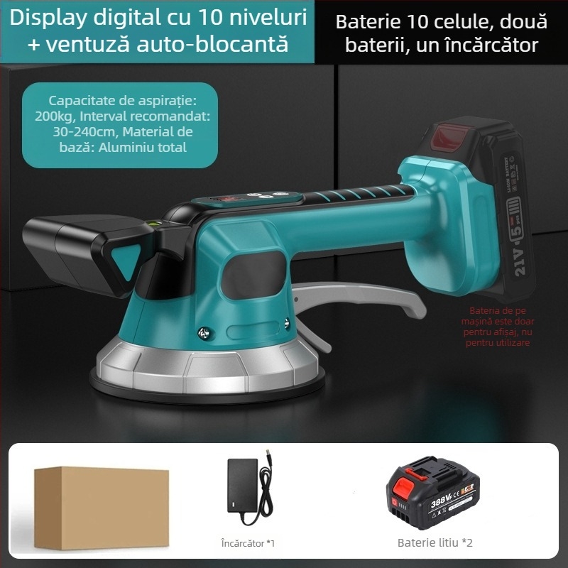 Mașină electrică de așezat plăci cu aspirație puternică, afișaj digital, cupă de aspirație mare, viteză reglabilă, baterie litiu reîncărcabilă