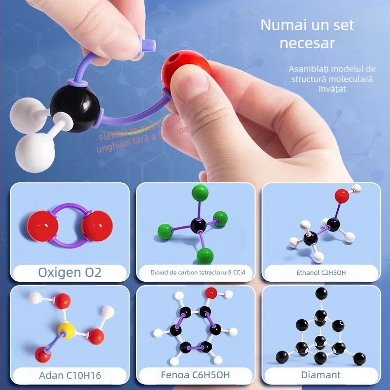 Model molecular cu bile și bețe pentru chimie organică, materiale didactice pentru gimnaziu și liceu, din plastic