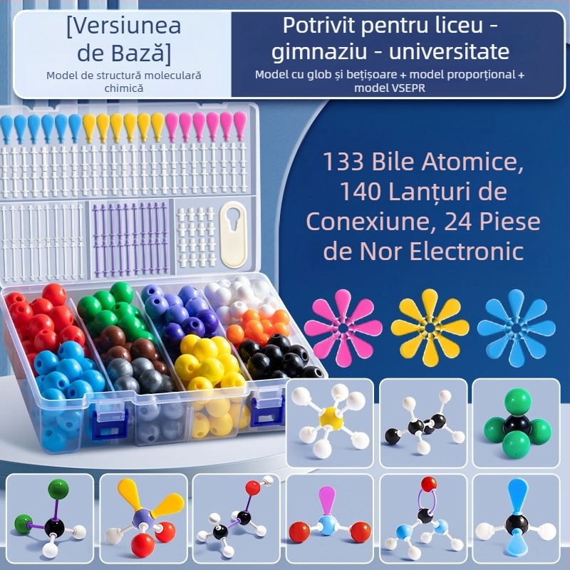 Model molecular cu bile și bețe pentru chimie organică, materiale didactice pentru gimnaziu și liceu, din plastic