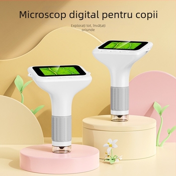 Mikroscop de mână pentru copii, set științific portabil electric pentru biologie/chimie, corp din silicon, destinat copiilor 7–14 ani