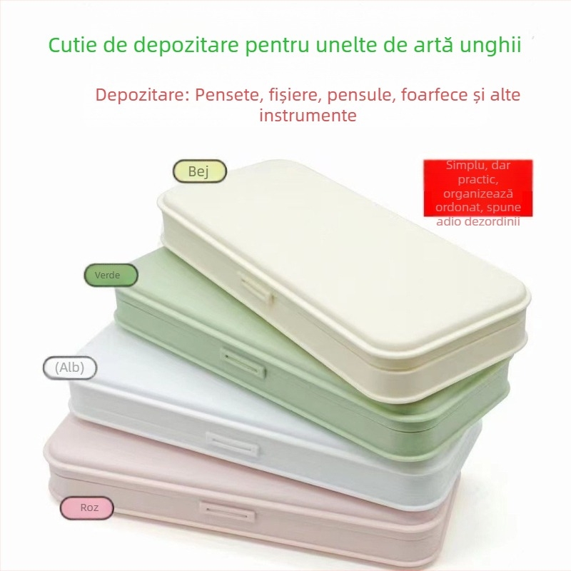 Cutie pentru unelte de manichiură, cu capacitate mare, bandă de polisare și spațiu de depozitare pentru pixuri de manichiură – cutie pătrată portabilă