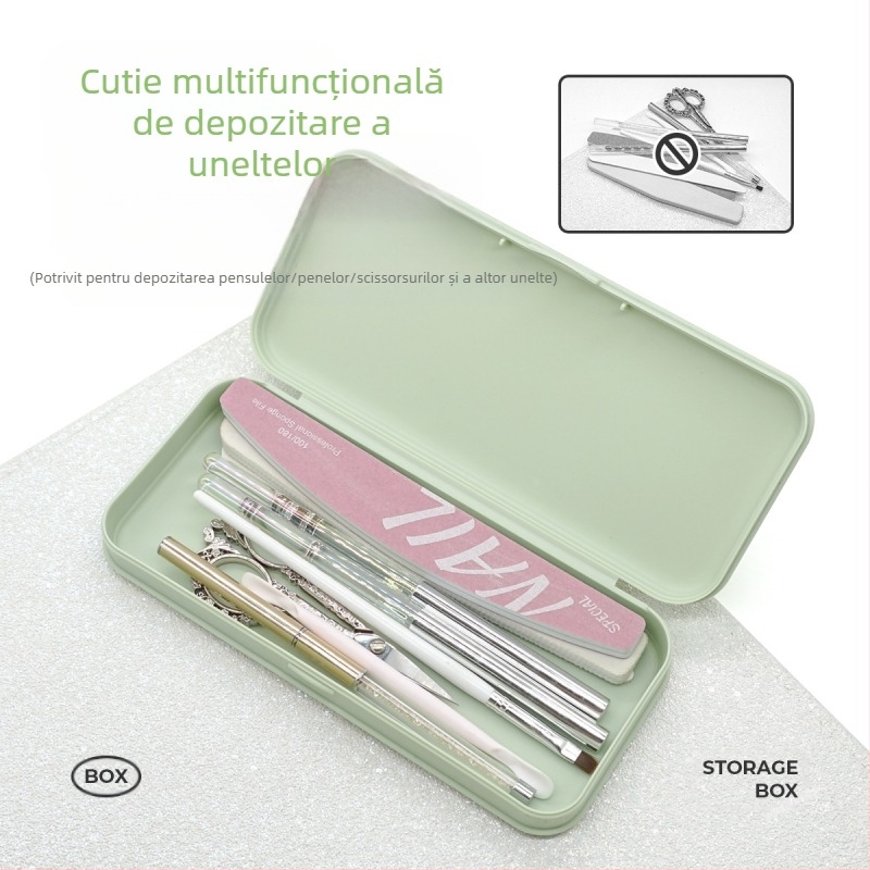 Cutie pentru unelte de manichiură, cu capacitate mare, bandă de polisare și spațiu de depozitare pentru pixuri de manichiură – cutie pătrată portabilă