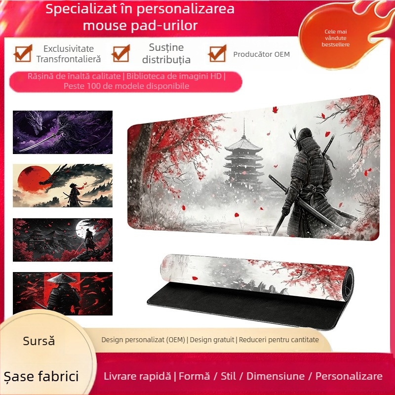 Tapis mare pentru mouse, cu suprafață anti-derapantă din cauciuc natural, imprimare prin transfer termic, dimensiuni 300x600x2mm sau 300x700x2mm.