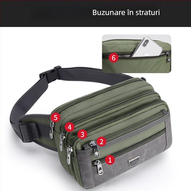 Borsetă de talie pentru bărbați - Nylon, stil urban simplu, respirabilă, capacitate mare, căptușeală din poliester