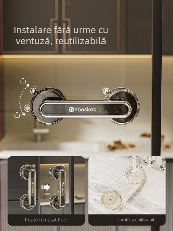 Mâner de ușă cu ventuză pentru uși din sticlă, fără găurire, stil modern minimalist — Mr basketball, model 2024062002