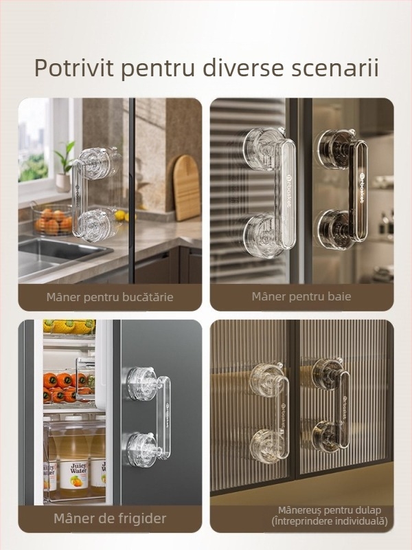 Mâner de ușă cu ventuză pentru uși din sticlă, fără găurire, stil modern minimalist — Mr basketball, model 2024062002