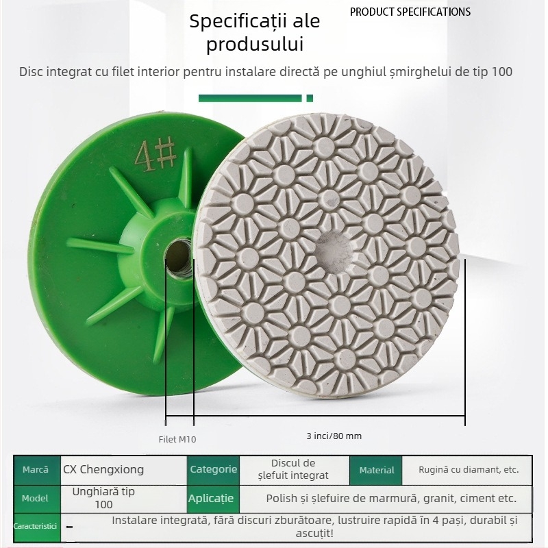 Disc de polizare cu patru trepte pentru polizor unghiular, design dintr-o bucată, pentru marmură, granit și ciment
