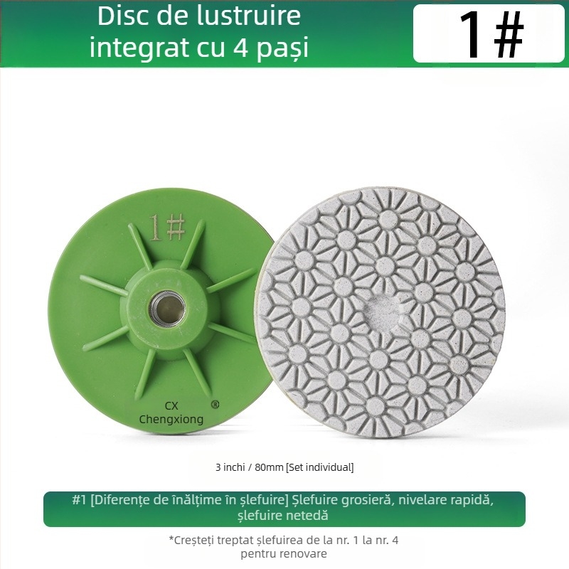 Disc de polizare cu patru trepte pentru polizor unghiular, design dintr-o bucată, pentru marmură, granit și ciment