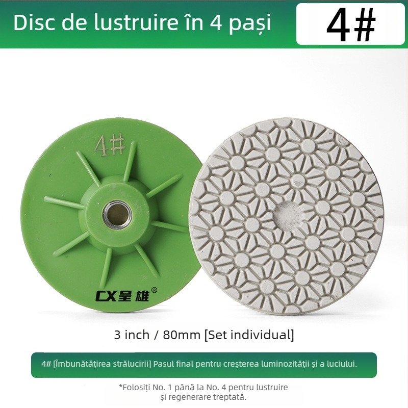 Disc de polizare cu patru trepte pentru polizor unghiular, design dintr-o bucată, pentru marmură, granit și ciment