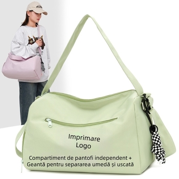 Geantă de fitness cu imprimare a logo-ului personalizat, geantă de călătorie cu capacitate mare, compartiment pentru pantofi separat, separare uscat-umed, fabricată din stofă Oxford