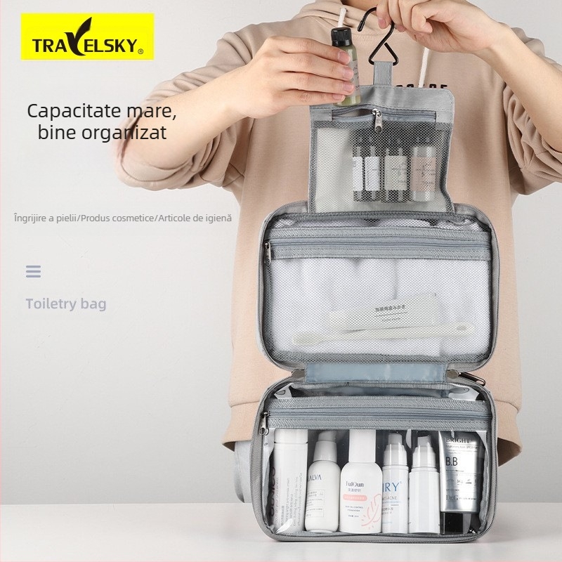 Geantă cosmetică din piele PU, cubică, portabilă, impermeabilă, cu închidere sigură, pentru montaj pe perete și depozitare versatilă a machiajului și a produselor de îngrijire (Model 13550C)