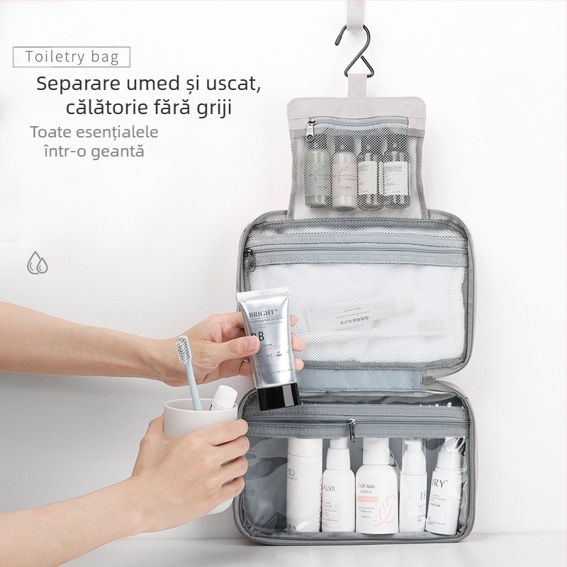 Geantă cosmetică din piele PU, cubică, portabilă, impermeabilă, cu închidere sigură, pentru montaj pe perete și depozitare versatilă a machiajului și a produselor de îngrijire (Model 13550C)