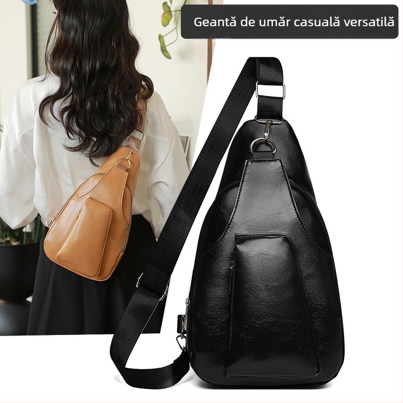 Geantă pentru piept bărbați, stil urban minimalist, material PU, respirabil, căptușeală poliester, Primăvara 2025