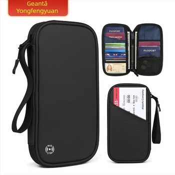 Portofel pentru pașaport și carduri cu protecție anti-furt, material Oxford, model dungat, căptușeală din nylon