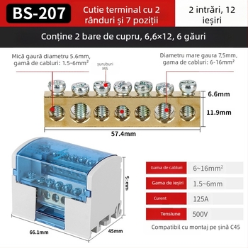 Cutie de distribuție UKK, înaltă putere, terminală din cupru pur pentru neutră, modele 207/211/215/407/411/415, pentru panouri de distribuție