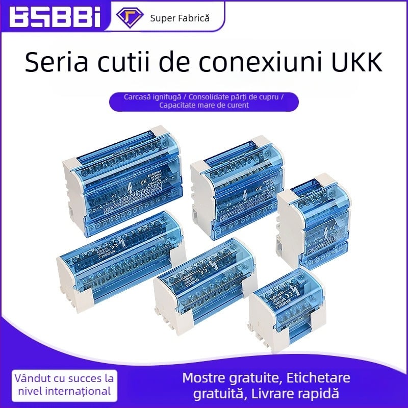 Cutie de distribuție UKK, înaltă putere, terminală din cupru pur pentru neutră, modele 207/211/215/407/411/415, pentru panouri de distribuție