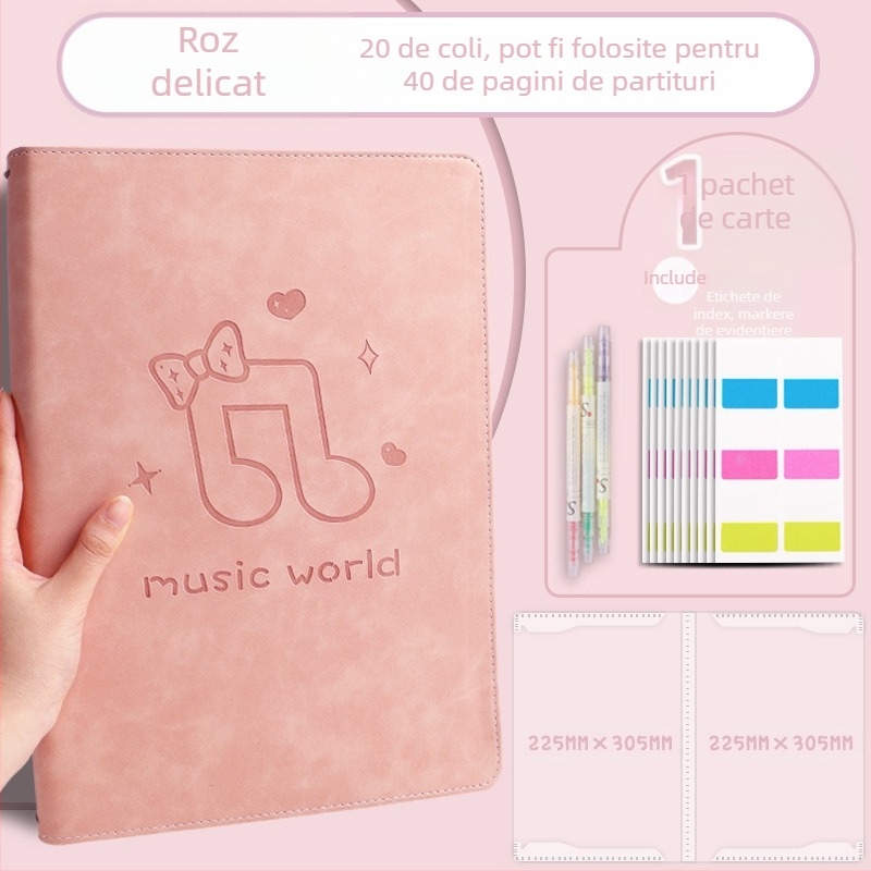 Folder din piele pentru partituri, model Ypj-001, 20 de pagini, cotor 30 mm, Grosime material 5 mm