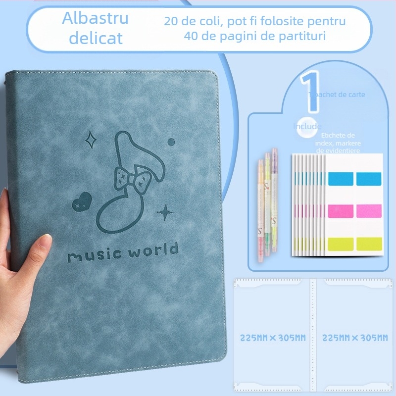 Folder din piele pentru partituri, model Ypj-001, 20 de pagini, cotor 30 mm, Grosime material 5 mm