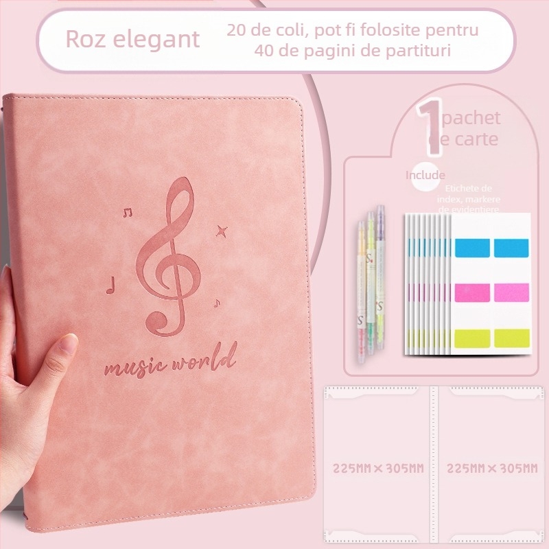 Folder din piele pentru partituri, model Ypj-001, 20 de pagini, cotor 30 mm, Grosime material 5 mm