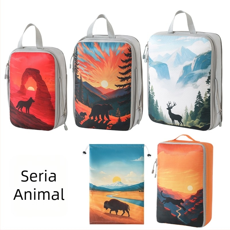 Set de cinci cuburi de compresie pentru bagaje, poliester, formă cuboidă, multifuncțional