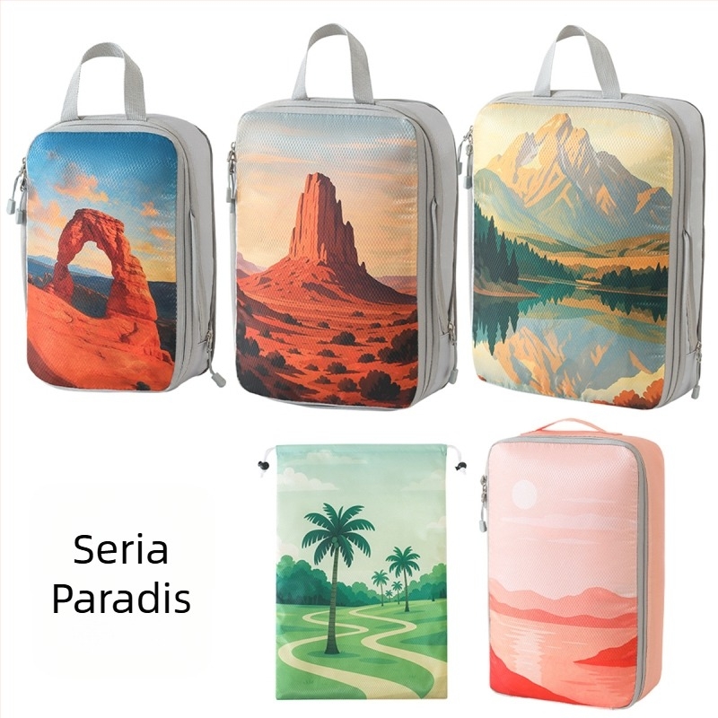 Set de cinci cuburi de compresie pentru bagaje, poliester, formă cuboidă, multifuncțional