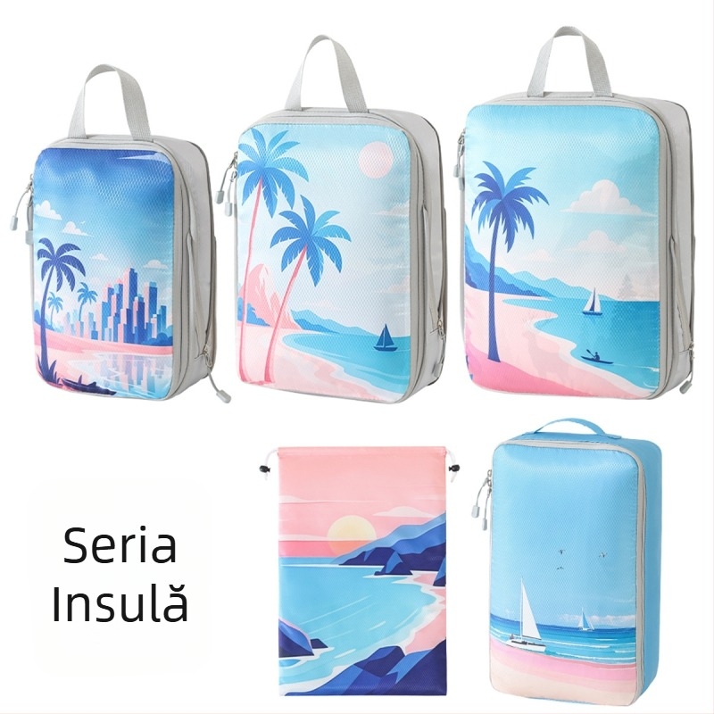 Set de cinci cuburi de compresie pentru bagaje, poliester, formă cuboidă, multifuncțional