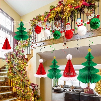 Ornament de Crăciun din bilă de hârtie fagure, decor suspens, imprimare offset, producție semi-automat, etichetă privată licențiată