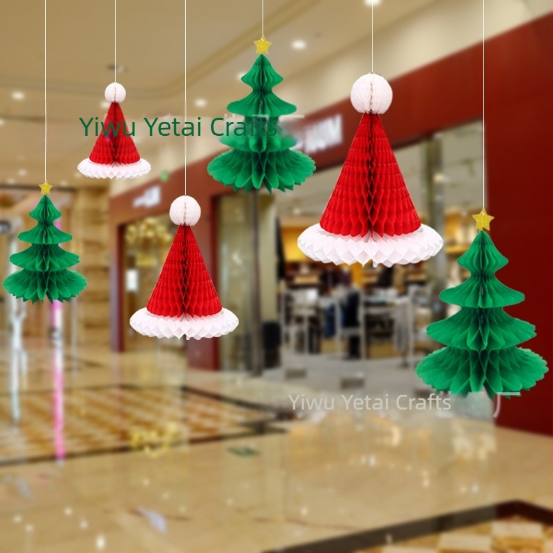 Ornament de Crăciun din bilă de hârtie fagure, decor suspens, imprimare offset, producție semi-automat, etichetă privată licențiată