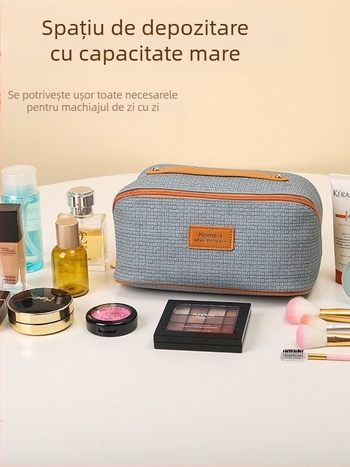 Geantă de cosmetică, din piele cu căptușeală din poliester, monocromă, stil street, rezistentă la uzură