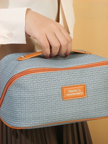 Geantă de cosmetică, din piele cu căptușeală din poliester, monocromă, stil street, rezistentă la uzură